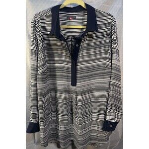 Vince Camuto 2X Elegant Navy & White Striped Blouse Top